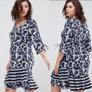 Junarose Maxi Purple Black Pink Flower Dress With Ruffles Large Size 16